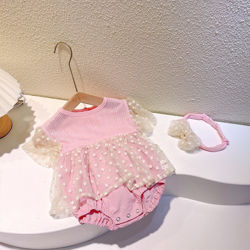 Bộ Áo Liền Quần Tay Ngắn Màu Kem Đáng Yêu Thời Trang Cho Bé Gái