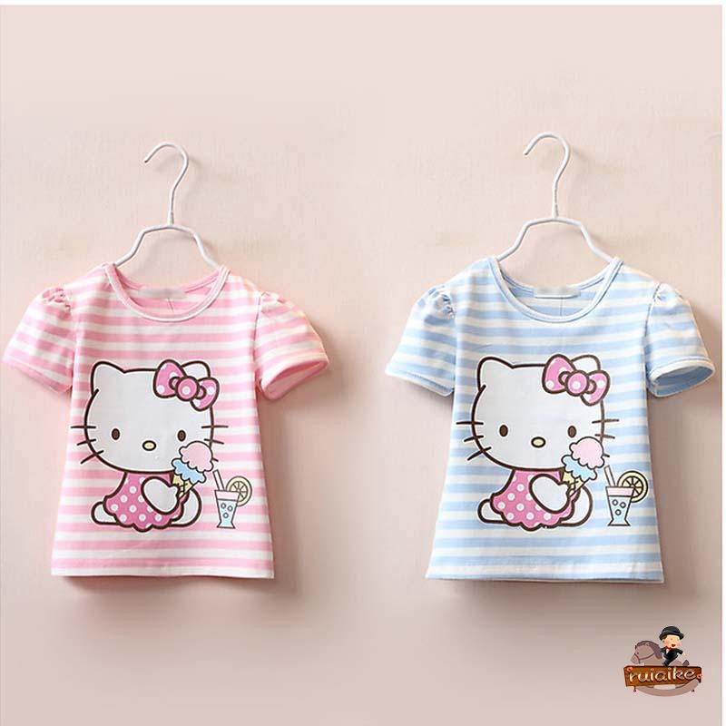 Áo Thun Tay Ngắn Hình Hello Kitty Cho Bé Gái