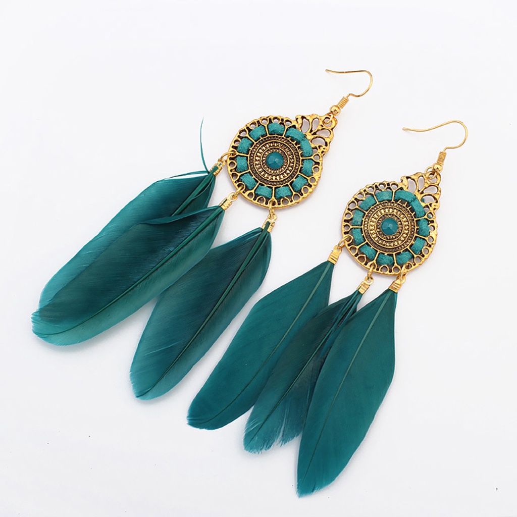 Đôi bông tai hình lông vũ màu xanh dương thanh lịch