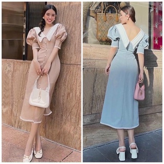 Đầm váy đi tiệc nút ngọc cổ trắng 2 màu