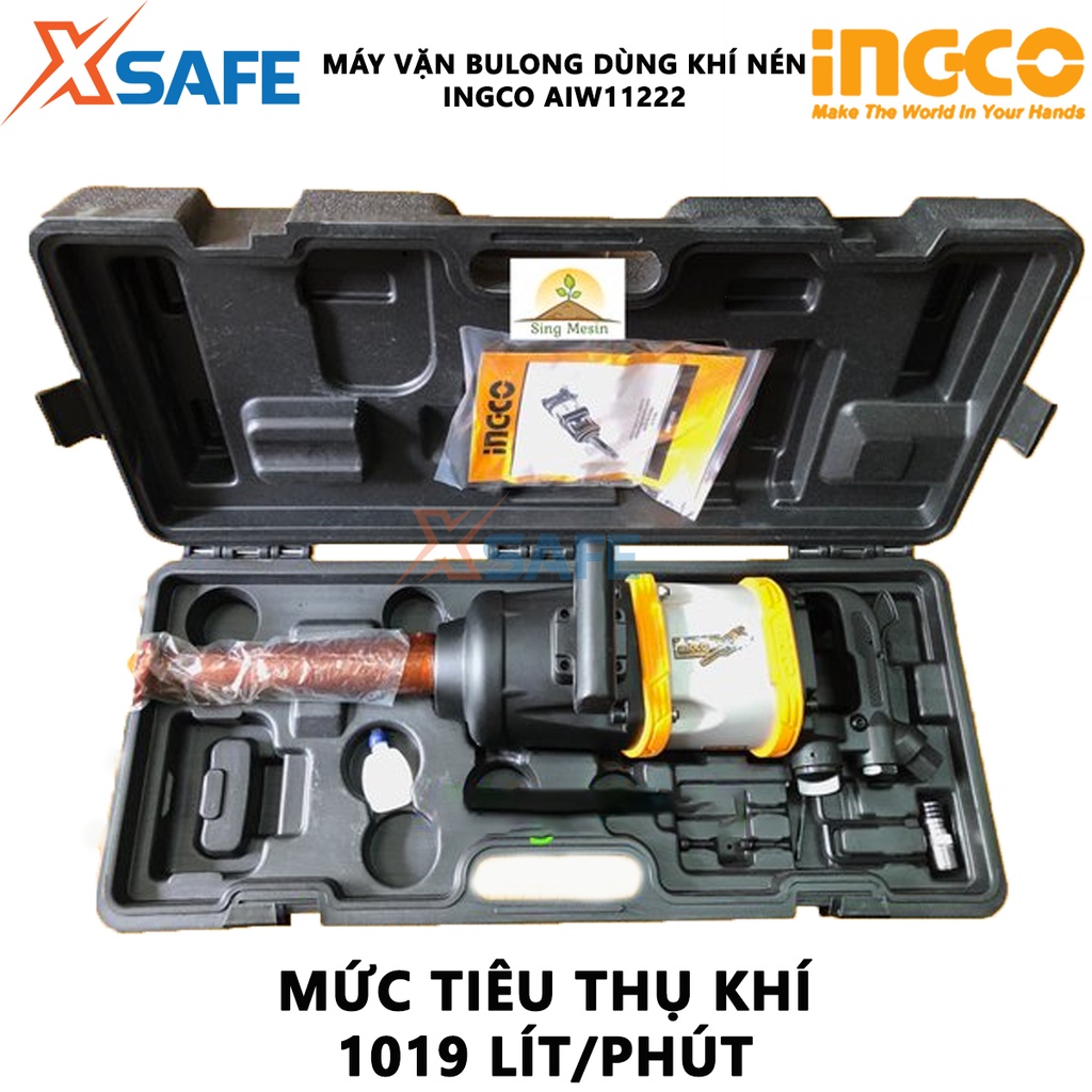 Máy siết bulong khí nén 25mm (1&quot;) INGCO AIW11222 -Đầu vặn vuông 25mm(1''), lượng khí tiêu thụ 1019l/min, tốc độ 3600rpm