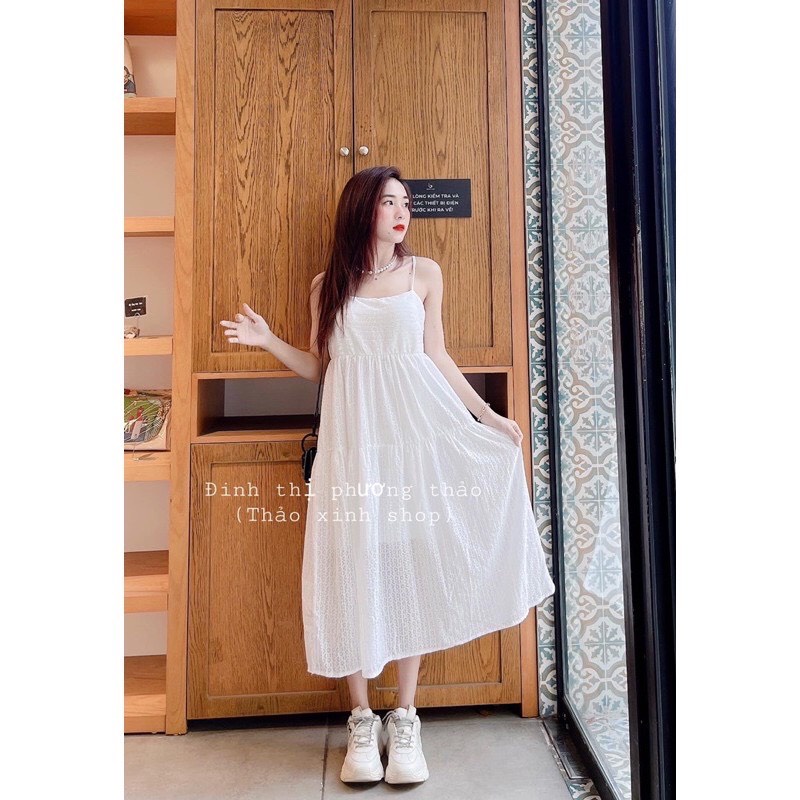 Đầm Maxy, Đầm Maxy 2 Dây Trắng Dáng Xòe Chất Đũi | BigBuy360 - bigbuy360.vn