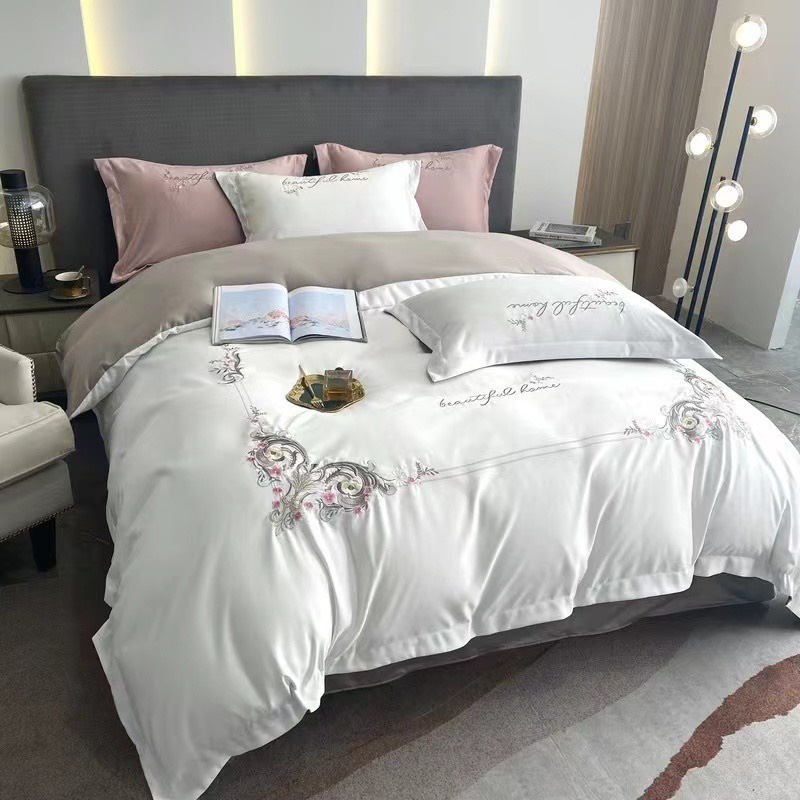 Bộ chăn ga gối lụa viền bèo sang trọng lịch sự, ga giường và vỏ gối chất lụa thoáng mát mềm mịn miễn phí bo chun