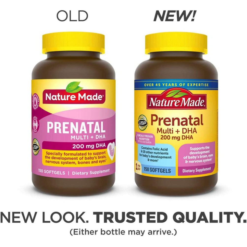 [150 Viên] Thuốc Bổ Cho Bà Bầu Nature Made Prenatal Multi DHA 200mg của Mỹ [Chuẩn USA] - Cho Bé Thông Minh Khỏe Mạnh