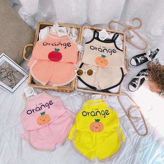Bộ hai dây cotton thun lạnh hình dâu cho bé gái size 8-20kg