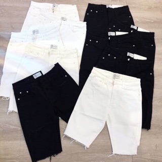 Quần ngố bò nữ rách màu đen trắng