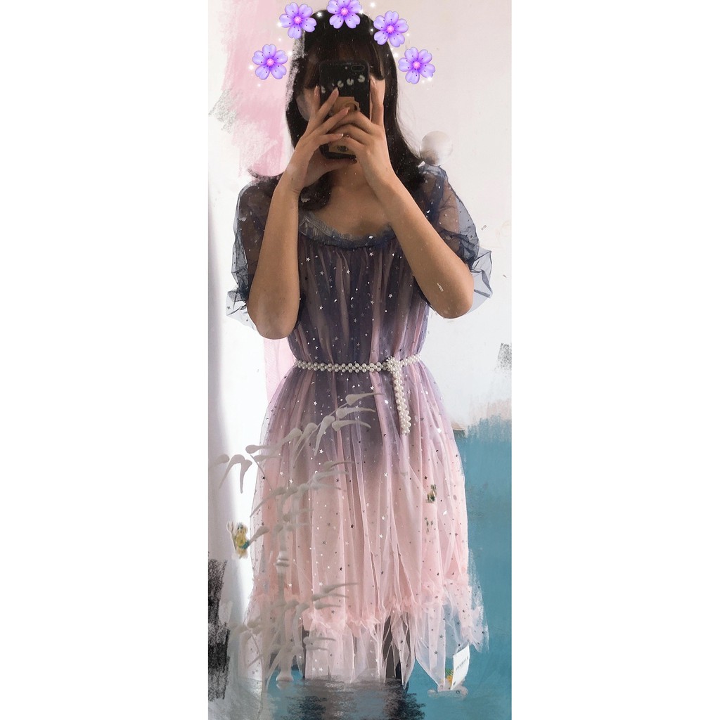 [Sẵn Hàng]♥️Đầm,Váy Ngàn Sao Ombre+Belt Ngọc(ảnh thật)Fzsize Dưới 60kg