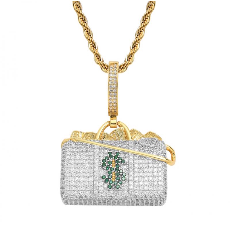 Vòng cổ Mặt Hình Túi Tiền Đô La Đính Đá Zircon Phong Cách Hip Hop Thời Trang