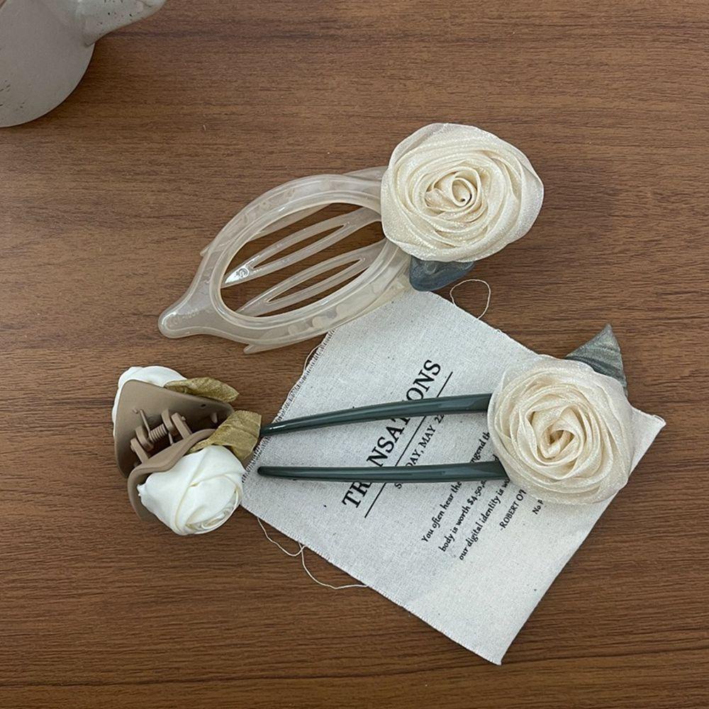 Kẹp Tóc Móng Vuốt Hình Chữ U Lớn Bằng Vải In Hoa Trà Dễ Thương VANES1 Dành Cho Bạn Nữ