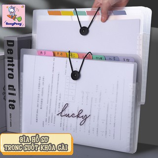 [Phân Loại Ngăn Theo Màu] Bìa Hồ Sơ Trong Suốt A4 Nút Khóa Gài 5/8/12 Ngăn File Túi Đựng Tài Liệu Tiện Lợi - RosyPosy