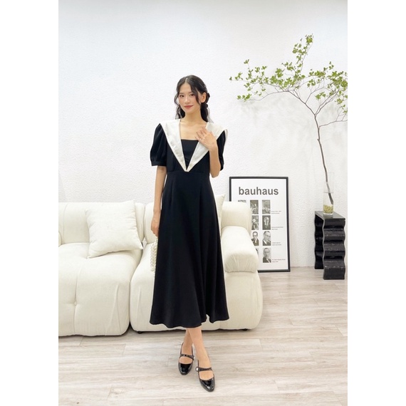 Váy suông phối cổ viền ren phong cách Hàn Quốc