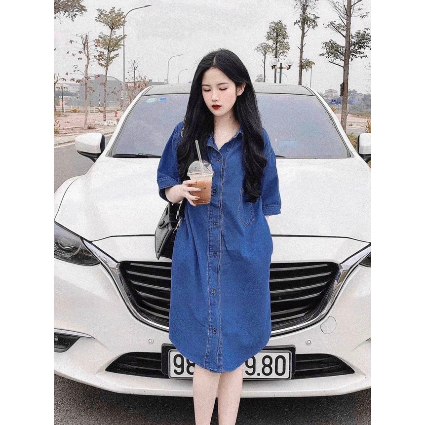 Đầm Jeans Nữ Khuy Cài - Váy Nữ Cộc Tay Dáng Suông THỜITRANG1989