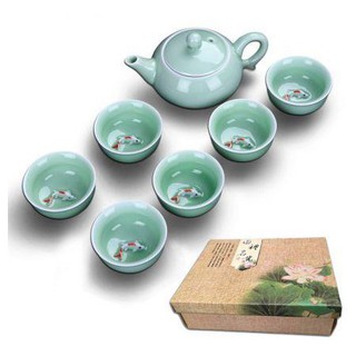Bộ tách trà hình cá chép 3D đá ngọc xanh