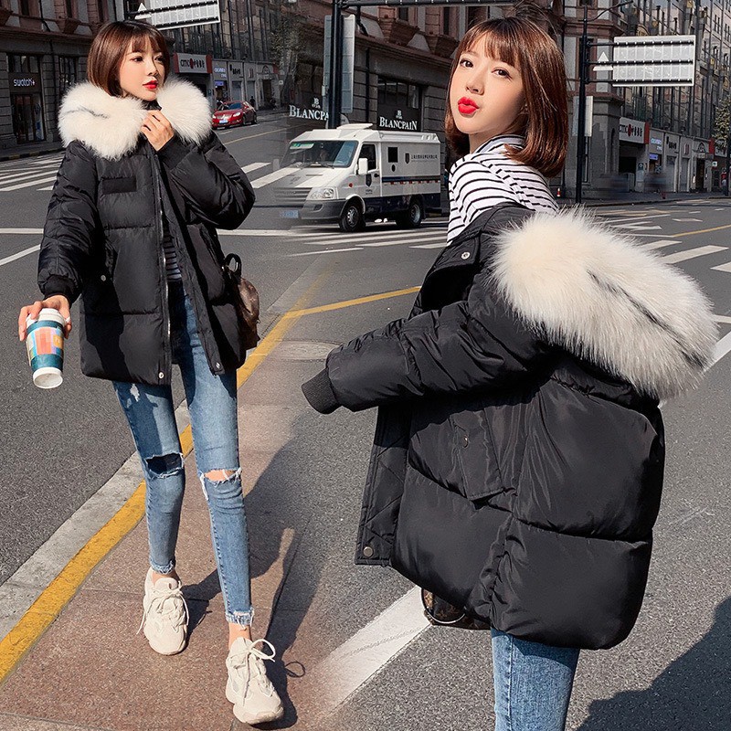 Áo Khoác Phao Nữ Dáng Lửng Mũ Lông hàng Quảng Châu hot trend 2021- dáng lửng