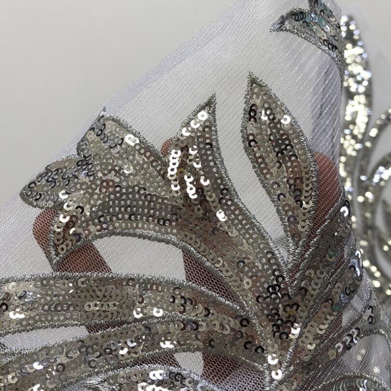 Miếng Vải Ren Lưới Màu Bạc Thêu Họa Tiết Trang Trí Váy Cưới DIY