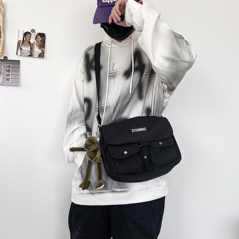 On Sale Ulzzang Korean Fashion Canvas Men Sling Bag Shoulder Bag Crossbody Bag Tote Bag Messenger Bag for Men Birthday G