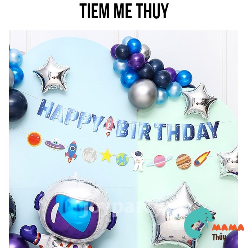 Dây chữ giấy HAPPY BIRTHDAY + Dây họa tiết phi hành gia trang trí sinh nhật