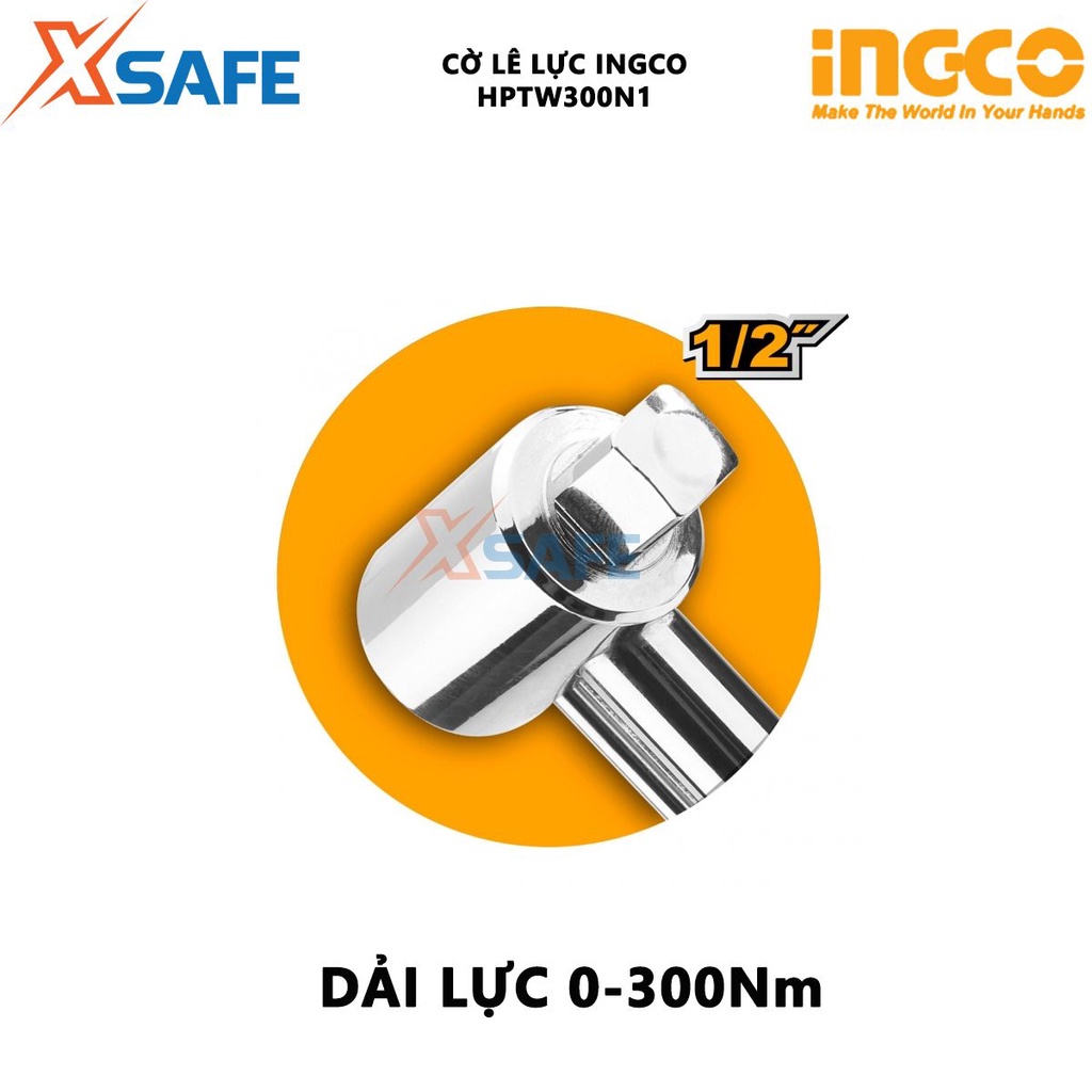 Cờ lê lực INGCO HPTW300N1 Cần siết lực chất liệu CRV chắc chắn, chịu nhiệt, dải lực 0-100Nm, đầu vuông 1/2 inch [XSAFE]