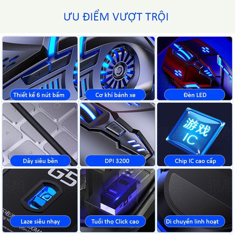 Chuột Máy Tính Gaming Có Dây Nhiều Màu Game Thủ YINDIAO G5 3200DPI / Chế Độ LED 7 Màu 6 Nút Bấm - PKSAMRT