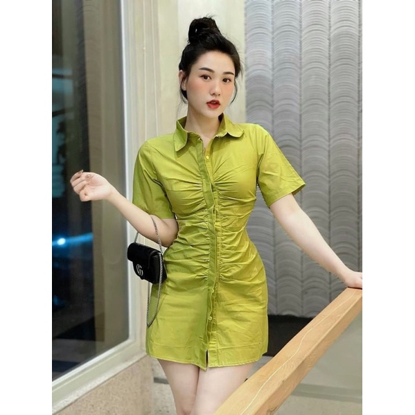 VÁY SƠ MI DÚM CÁCH ĐIỆU DÁNG NGẮN 2 MÀU XANH , TRẮNG CỰC HOT | BigBuy360 - bigbuy360.vn