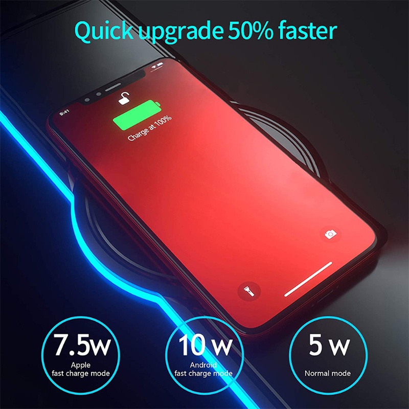 Miếng lót chuột chơi game không dây có đèn RGB kèm đế sạc nhanh cho PC/laptop/điện thoại