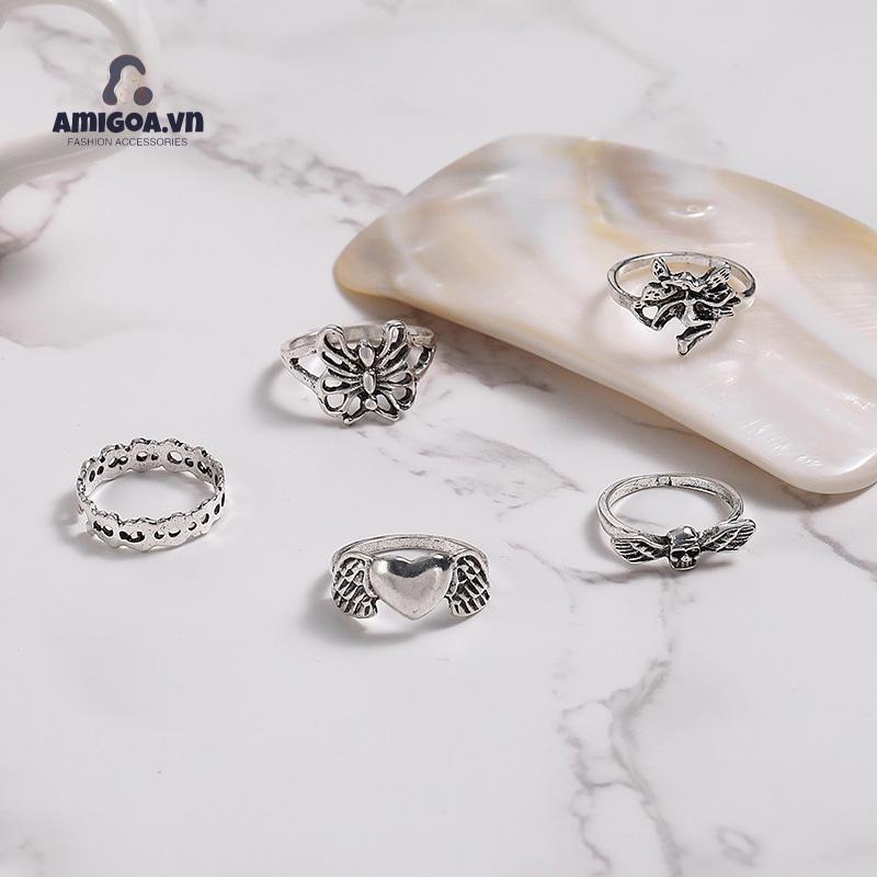 ✨✨Bộ 5 Nhẫn Hở Họa Tiết Cánh Bướm Phong Cách Vintage Sáng Tạo