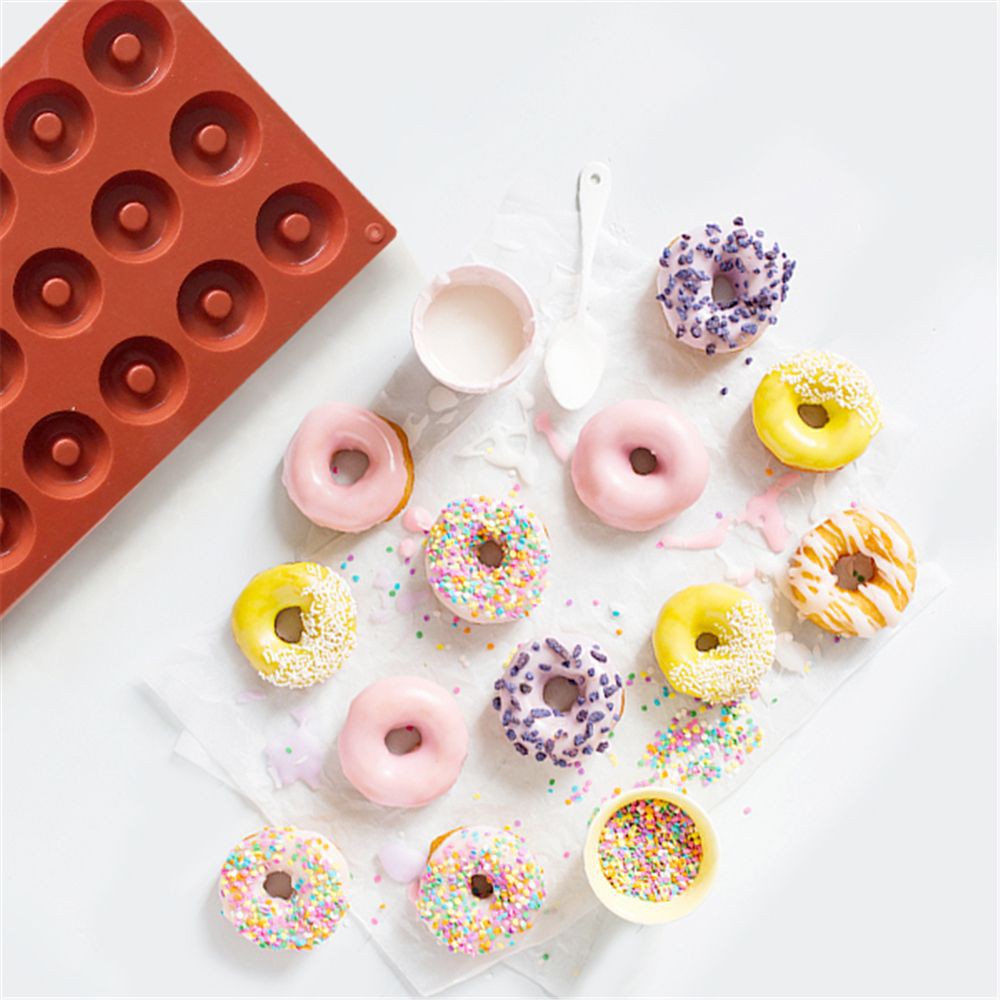 Khuôn Silicone Làm Bánh Donut 18 Ngăn Hình Tròn Màu Sắc Ngẫu Nhiên