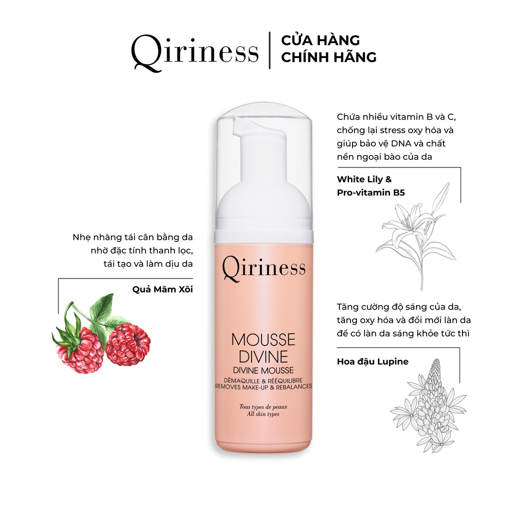 Bọt rửa mặt dịu nhẹ kiềm dầu Qiriness Divine Mousse 125ml