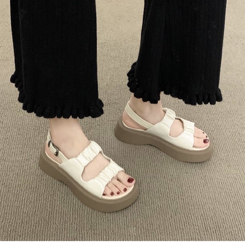 G505 | Dép Sandal Cài Khuy Bèo Nhún Đế Bánh Mì Đặc Giày Sandal Đi Học Ulzzang