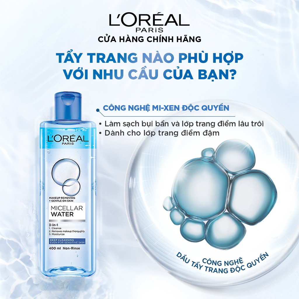 Nước tẩy trang cho mọi loại da L'Oreal Paris 3-in-1 Micellar Water 400ml