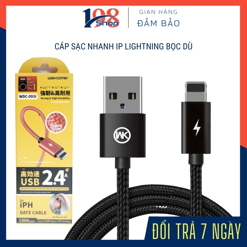 Cáp Sạc IPWDC- 093i 💝BIG SALE💝 Cáp Sạc Nhanh 2.4A chống Xoắn,Dây Sạc Bọc Dù Chống Đứt Siêu Bền