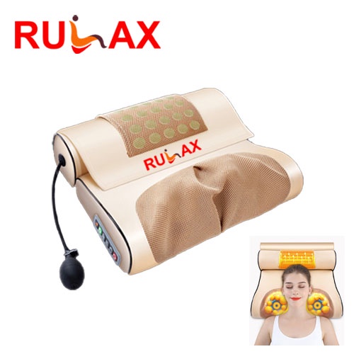 Gối Massage Hồng Ngoại Kép Trị Liệu Kết Hợp Thảo Dược RULAX, Chất liệu Da Pu Cao Cấp RL-04 | BH 12 tháng |