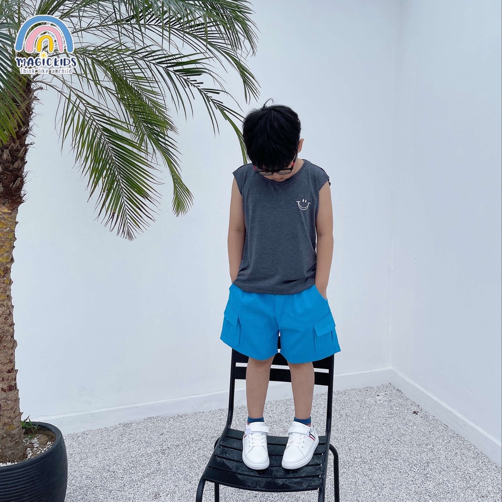 Quần đùi kaki ngắn cho bé trai túi ốp dây rút cá tính Magickids Quần áo bé trai đi học đi chơi QĐ22004