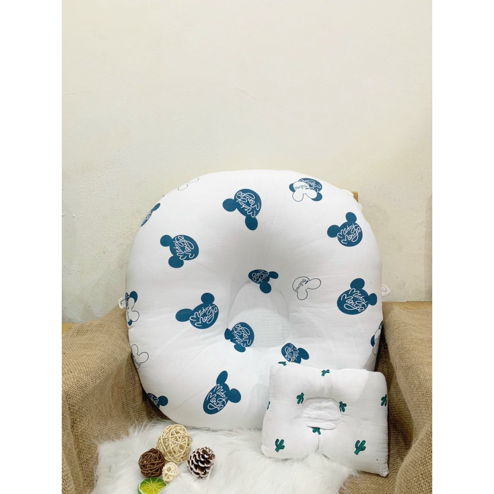 Gối chống trào ngược Muslin siêu mềm cho bé sơ sinh kèm gối nhỏ