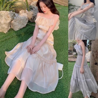 [Có sẵn/ hình thật] Váy maxi hai dây retro. Đầm công chúa bánh bèo đi biển