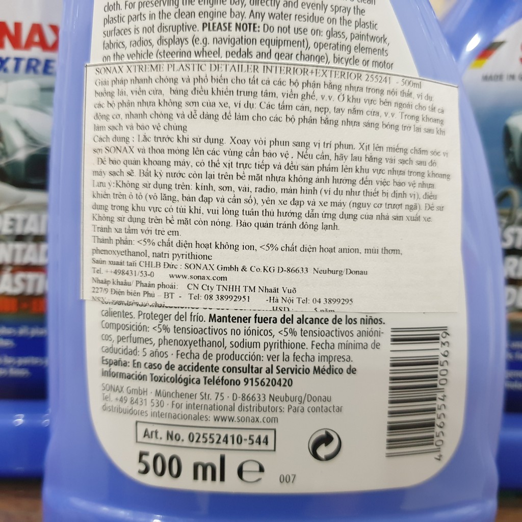 Bảo Dưỡng Nhựa Nội Ngoại Thất Ô Tô Sonax Plastic Detailer 500ml