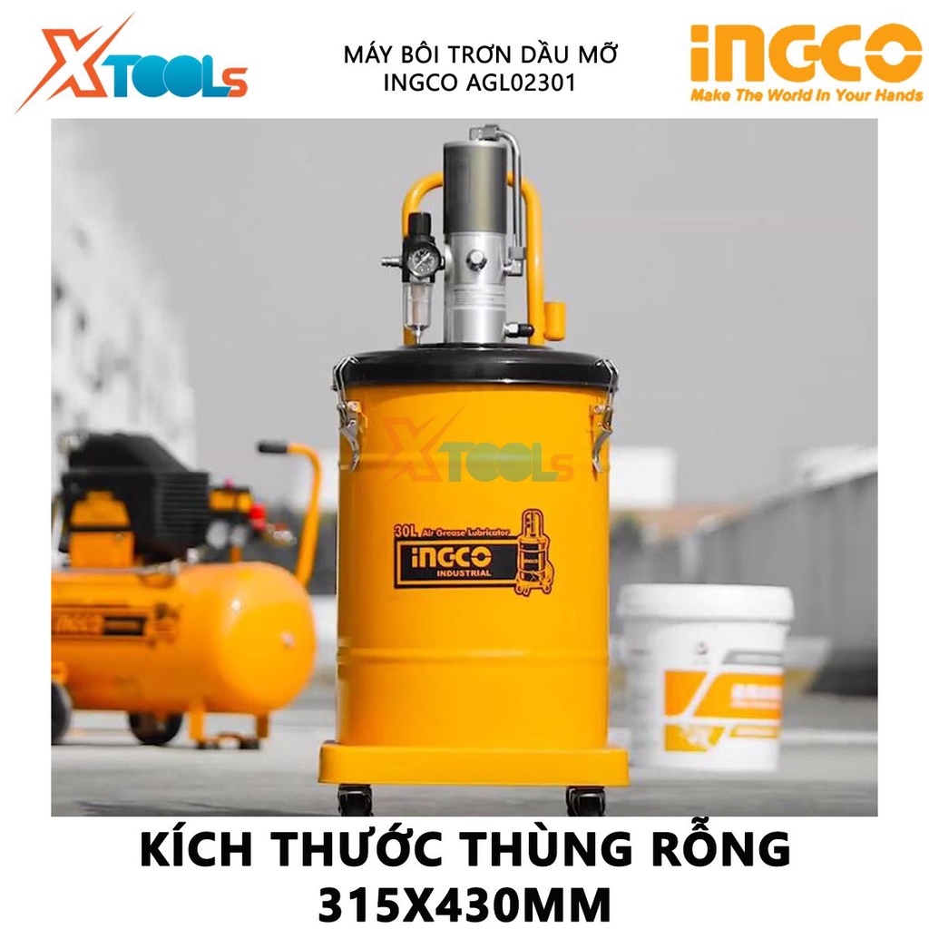Máy bôi trơn dầu mỡ INGCO AGL02301 | mỡ bôi trơn Chiều dài ống mỡ 5M, Áp suất làm việc 6-8 bar, 315 x 430mm, lượng khí 6