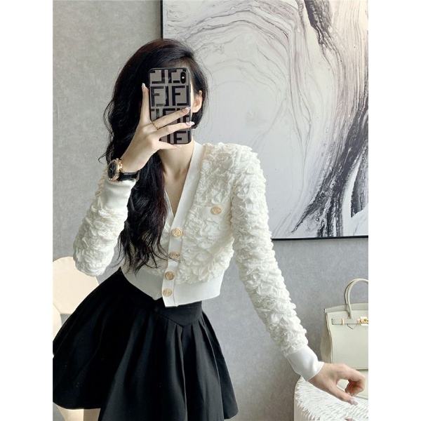 ÁO KHOÁC CARDIGAN CỔ CHỮ V XỐP NHĂN NỔI MÀU TRẮNG SỮA HOT HIT THU ĐÔNG 2021