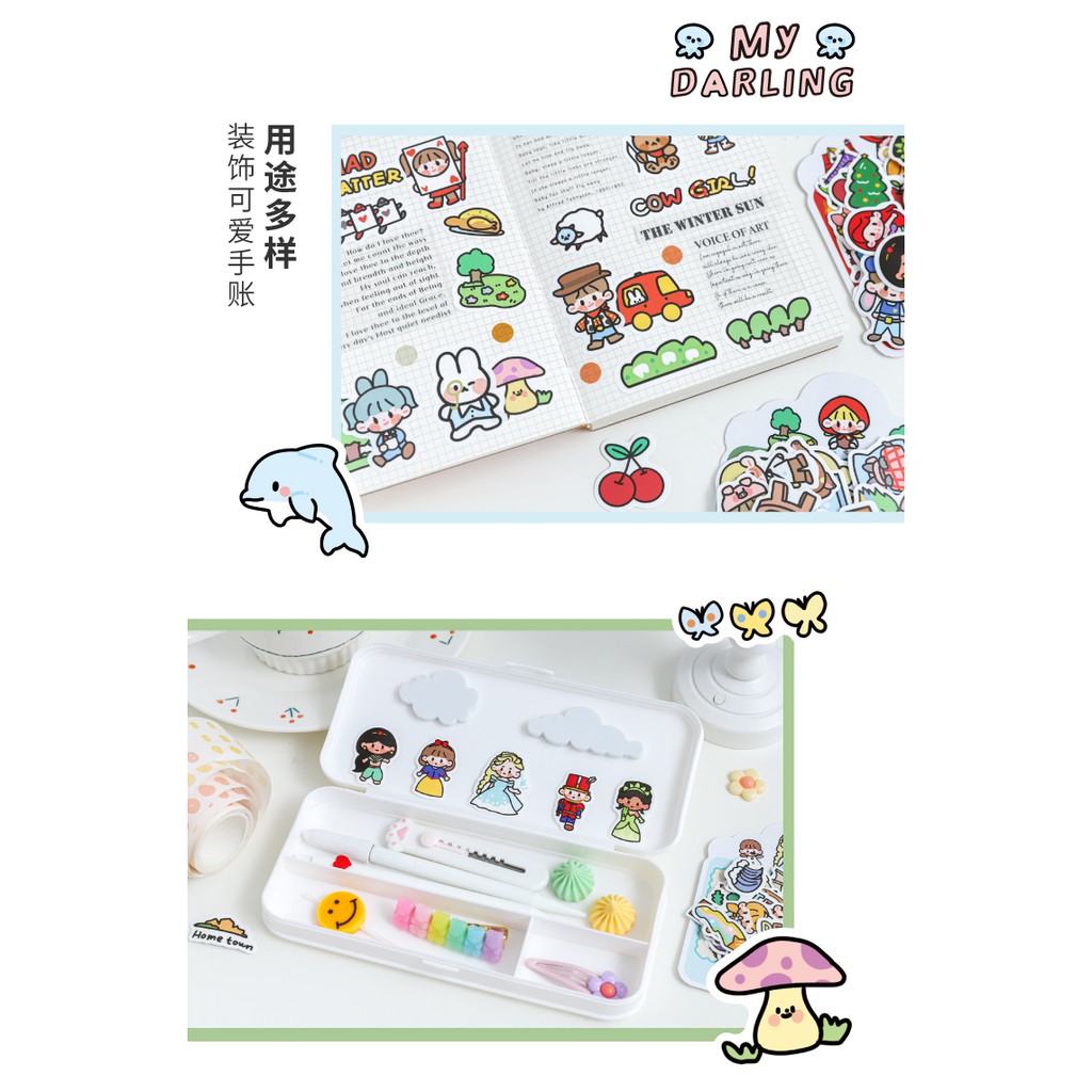 100 sticker cute hình dán dễ thương miếng dán công chúa trang trí sổ planner bullet journal dụng cụ dán  Ricky Girl
