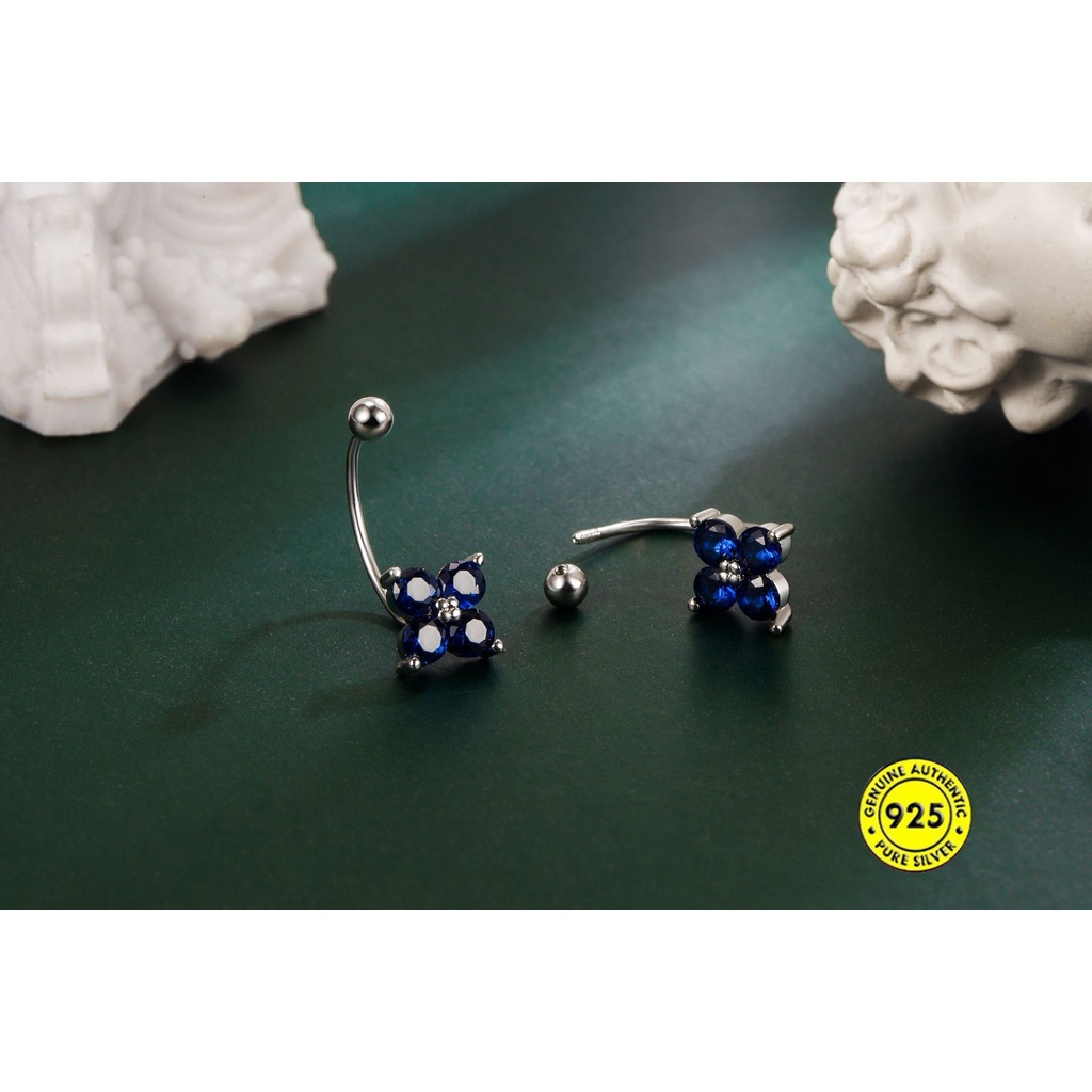 Bông Tai Hình Cỏ Bốn Lá Đính Đá Zircon Màu Xanh Dương AAA Chữ U Cho Nữ