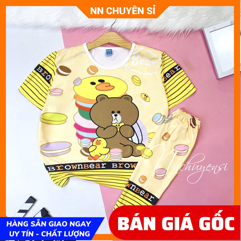 Set bộ thun in 3D MẸ VÀ BÉ GÂU DÂU  Đồ bộ thun lửng in hình gấu hoạt hình chất thun mềm mát DBRBL FULL SIZE
