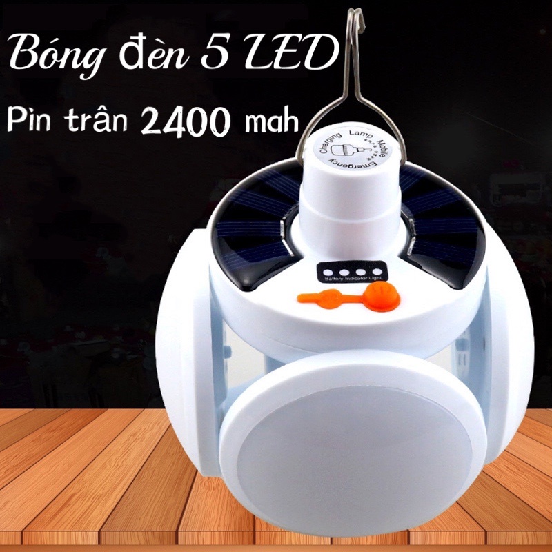 bóng đèn 5 LED tích điện năng lượng mặt trời hình hoa 4 cánh