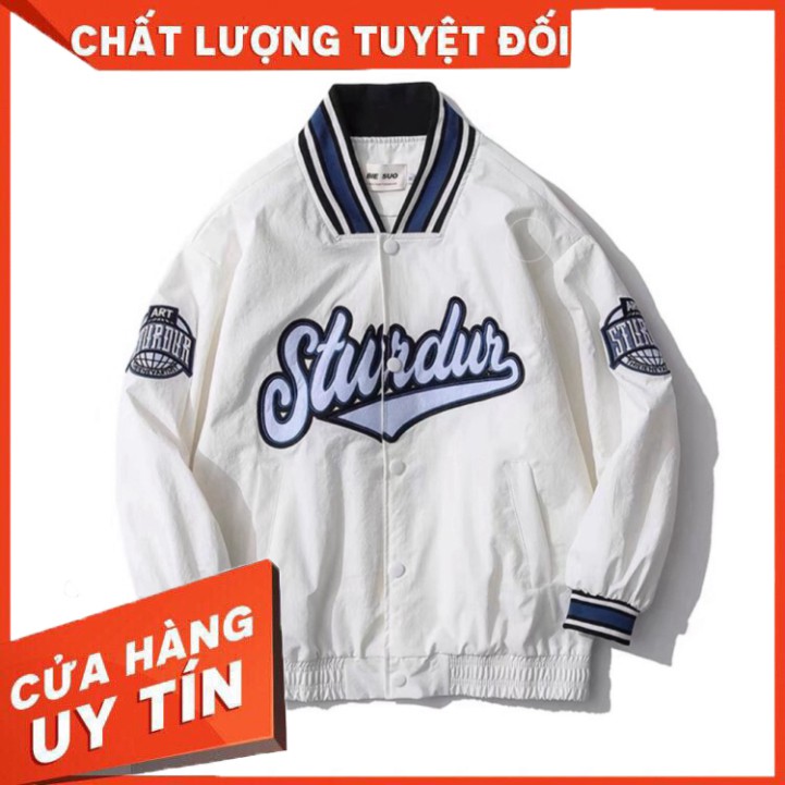 Áo Bomber Sturdur dù 2 lớp ❤ Áo Khoác Gió Cúc Bấm Đen,Trắng,Xanh Nam Nữ PM05 - Hàng nhập khẩu