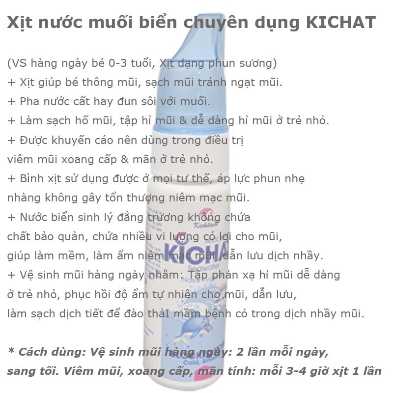 Bình rửa mũi Nasal Cool Kichilachi 250ml vệ sinh mũi cho bé tặng kèm bình xịt Kichat 100ml