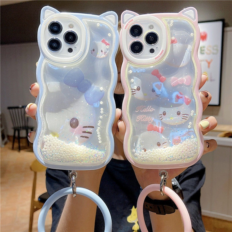 Ốp Điện Thoại Mềm Họa Tiết Hello Kitty Có Vòng Tay Cho Iphone 13Promax 11 12 Xs Xr