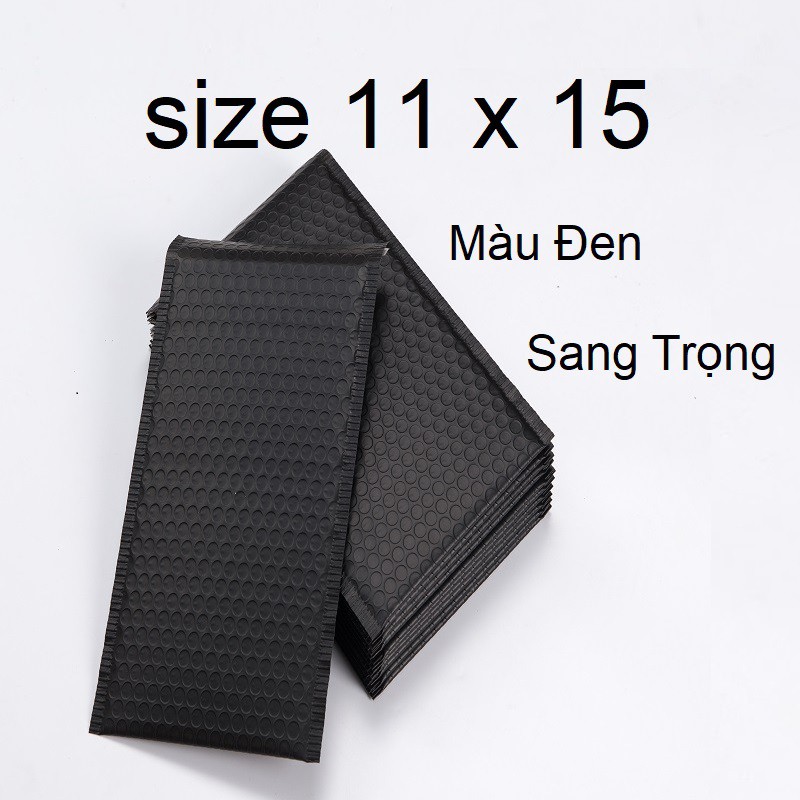 Set 10 túi gói hàng niêm phong, Túi đóng hàng lót bóng khí chống sốc, Túi PO màu đen Size 11 x 15