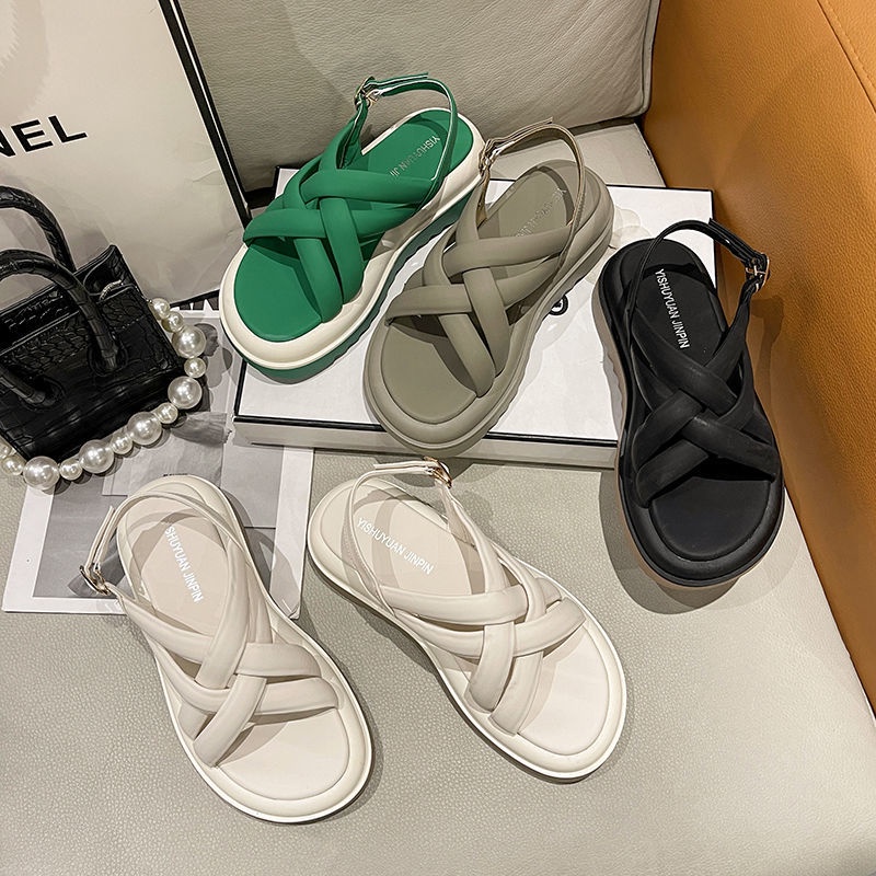 Dép Sandal Thể Thao Đế Dày Quai Chéo Màu Xanh Lá Phong Cách Mới