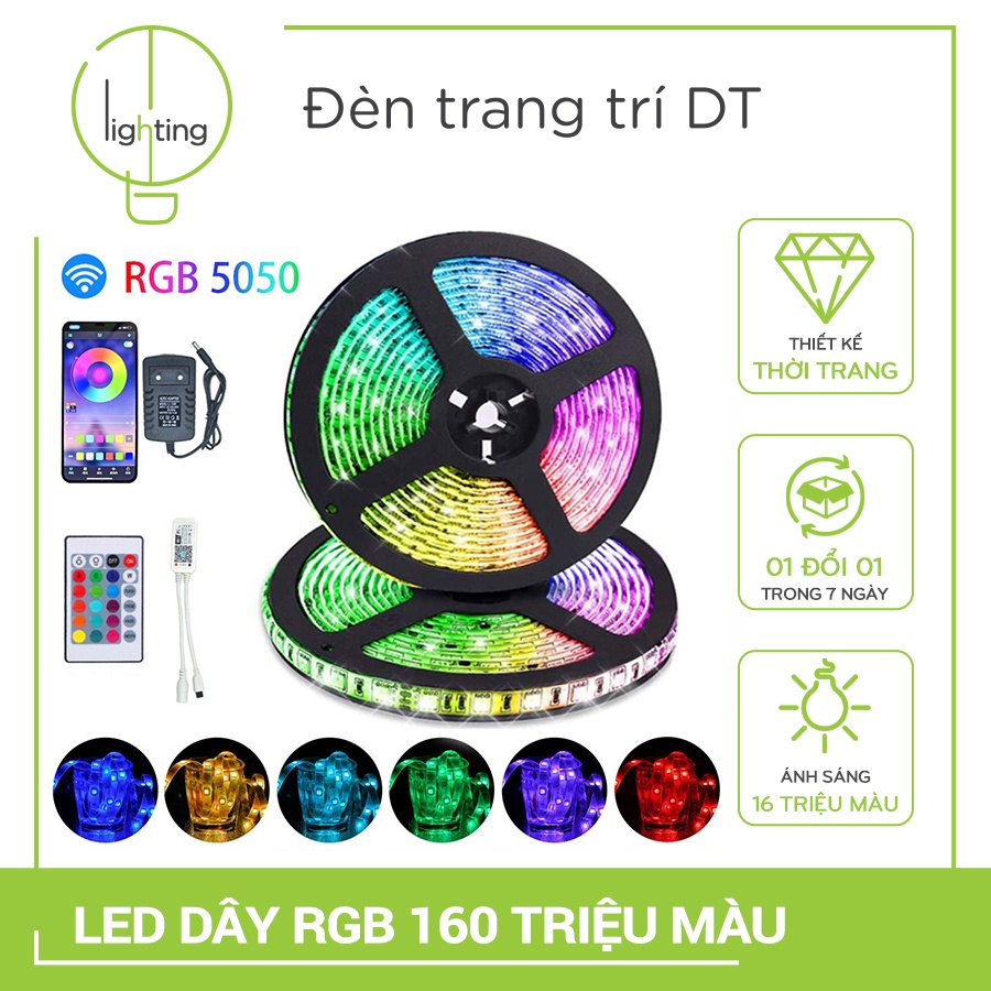 Đèn led Tiktok 5m RGB 5050 16 triệu màu điều khiển bằng app, nháy theo nhạc, cuộn dây led đổi màu