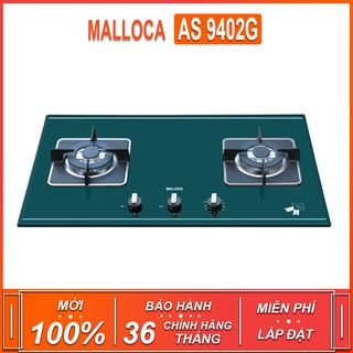 Bếp kính âm 2 gas Malloca AS 9402G , mặt kính cường lực màu xanh rêu