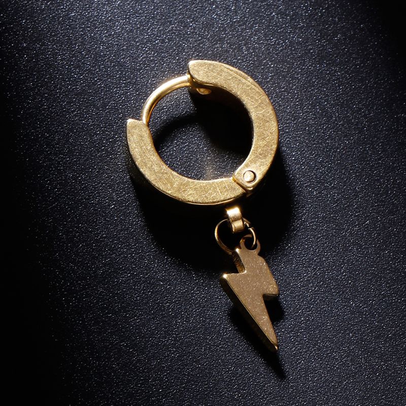 Bông tai thép titan mặt hình sấm sét độc đáo cá tính thời trang